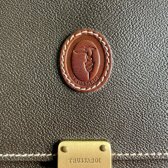 Trussardi Brown Canvas Document Holder Bag Large Case with Lock & Key Vintage - Picture 7 of 16